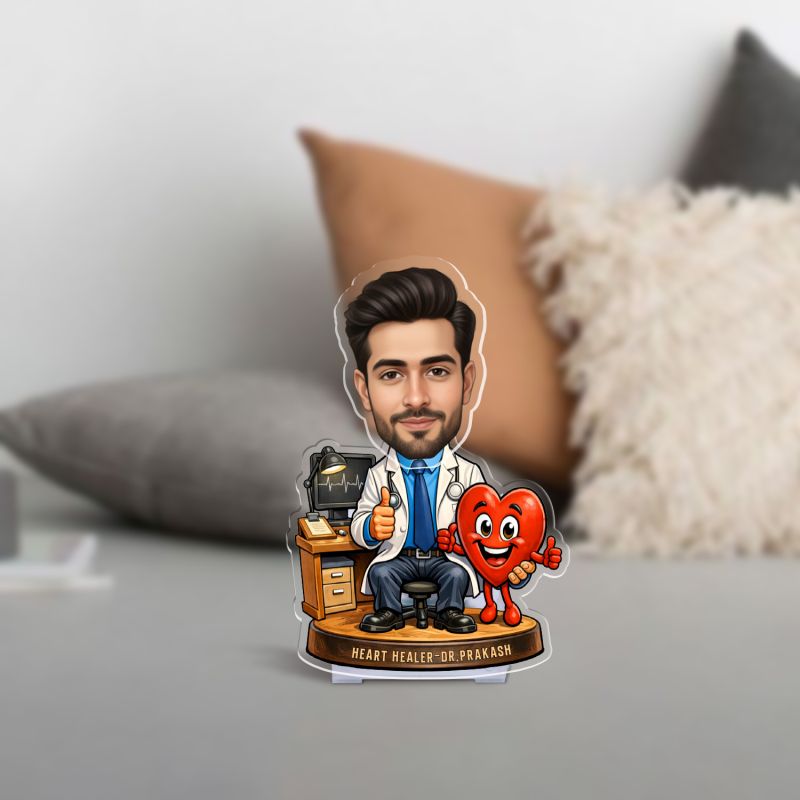 Personalized Cardiologist Doctor Bobblehead Caricature | Heart Healer Theme Professional Medical Gift Doctor's Day Gift Gift for Heart Surgeon Battery Powered Moving Head